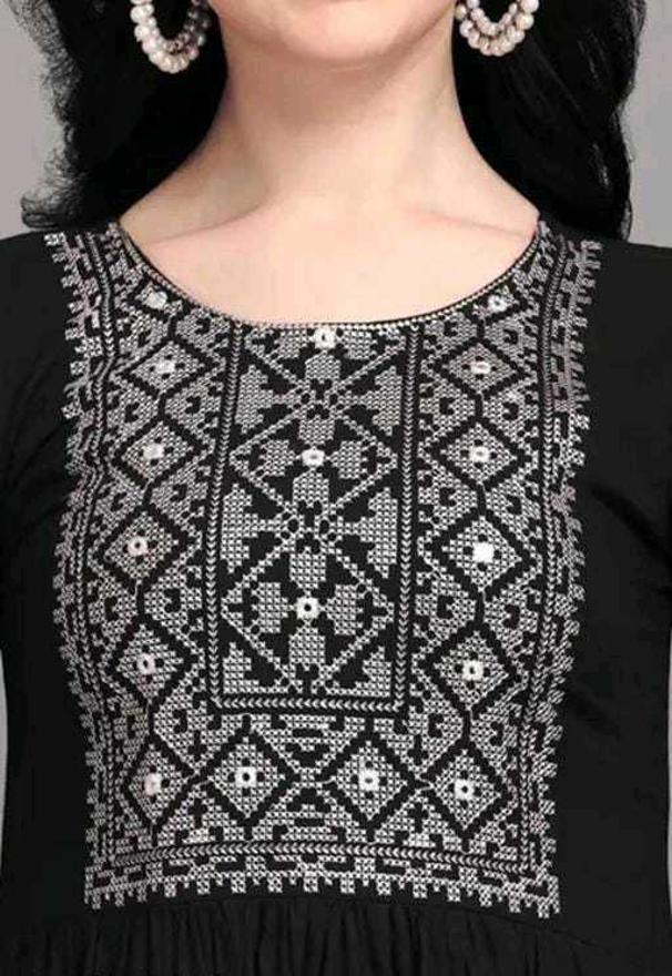 PAVONINE Black Color Burfi Design Embroidery Dress For Women | Swadesiicart