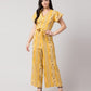 PAVONINE Mustard Color Printed Crop Top And Flared Palazzo Set For Girls & Women - Swadesiicart