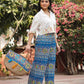 Juniper Blue Floral Printed Rayon Schiffli Top & Pants Set With Thread Work - Swadesiicart
