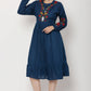 PAVONINE Navy Blue Color Flower Embroidery Dress For Women | Swadesiicart