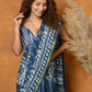 Very Much Indian Handblock Printed Cotton Saree With Natural Dyes - Blue | Swadesiicart