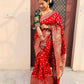 DEIANA'S Beautiful Designer Golden zari Soft Lichi Silk Saree - Red - Swadesiicart