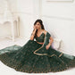 Aastha Fashion Dark Green Butterfly Net Tone To Tone Thread Work And Sandwich Sequence Work Embroidery Wedding Wear Lehenga Choli