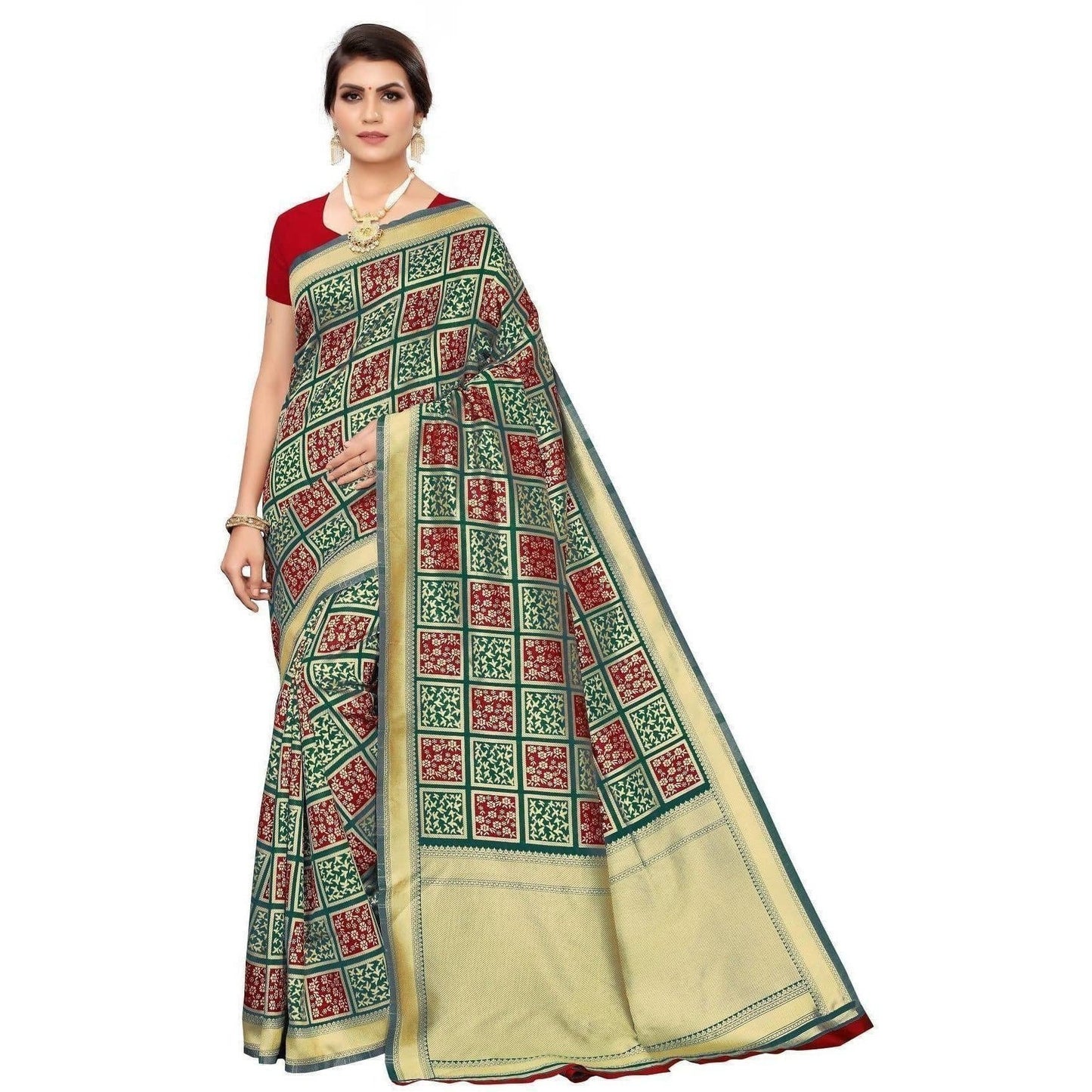Vamika Banarasi Jaquard Rama Green Weaving Saree (Banarasi 23) | Swadesiicart