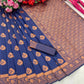 DEIANA'S Beautiful Designer Golden zari Soft Lichi Silk Saree - Blue - Swadesiicart