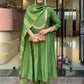 The52 Light Green Women's Gorgeous Embroidered Work Chanderi Fabric Flared Kurta Pant and Dupatta Set - Swadesiicart