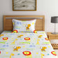 Home Sizzler White & Orange Cartoon Characters 210 TC Bedsheet with Pillow Covers - Swadesiicart