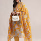 Aavyora Women Yellow Floral Printed Kurta with Striped Pants & Dupatta Set - Swadesiicart