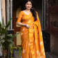 Mustard Cotton Crepe Batik Print Saree with Unstitched Blouse - Hiral Fashion | Swadesiicart