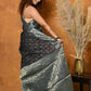 Very Much Indian Modal Silk Ajrakh Handblock Printed Natural Dyes With Designer Border Saree - Blue | Swadesiicart