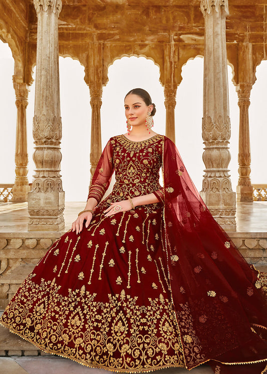 Heavy Stone Embroidered Maroon Designer Anarkali Suit - Emponline | Swadesiicart
