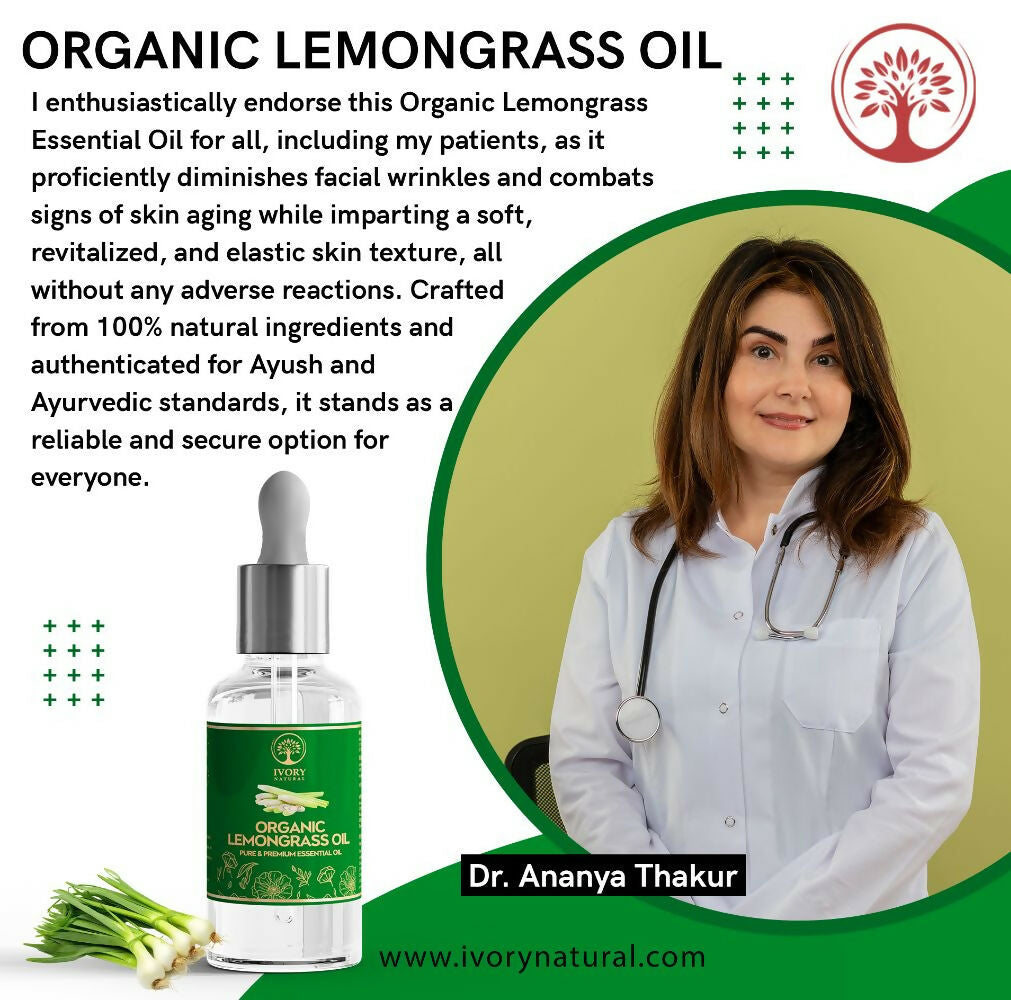 Ivory Natural Organic Lemongrass Oil Pure & Premium Essential Oil For Face, Scalp & Skin | Swadesiicart