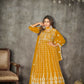 Jyoti Fashion Women's Yellow Net Embroidered Anarkali Kurta Pant Set With Dupatta | Swadesiicart