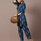 Myshka Women's Blue Printed Cotton Round Neck Party Tunic With Trousers Co-ord set - Swadesiicart