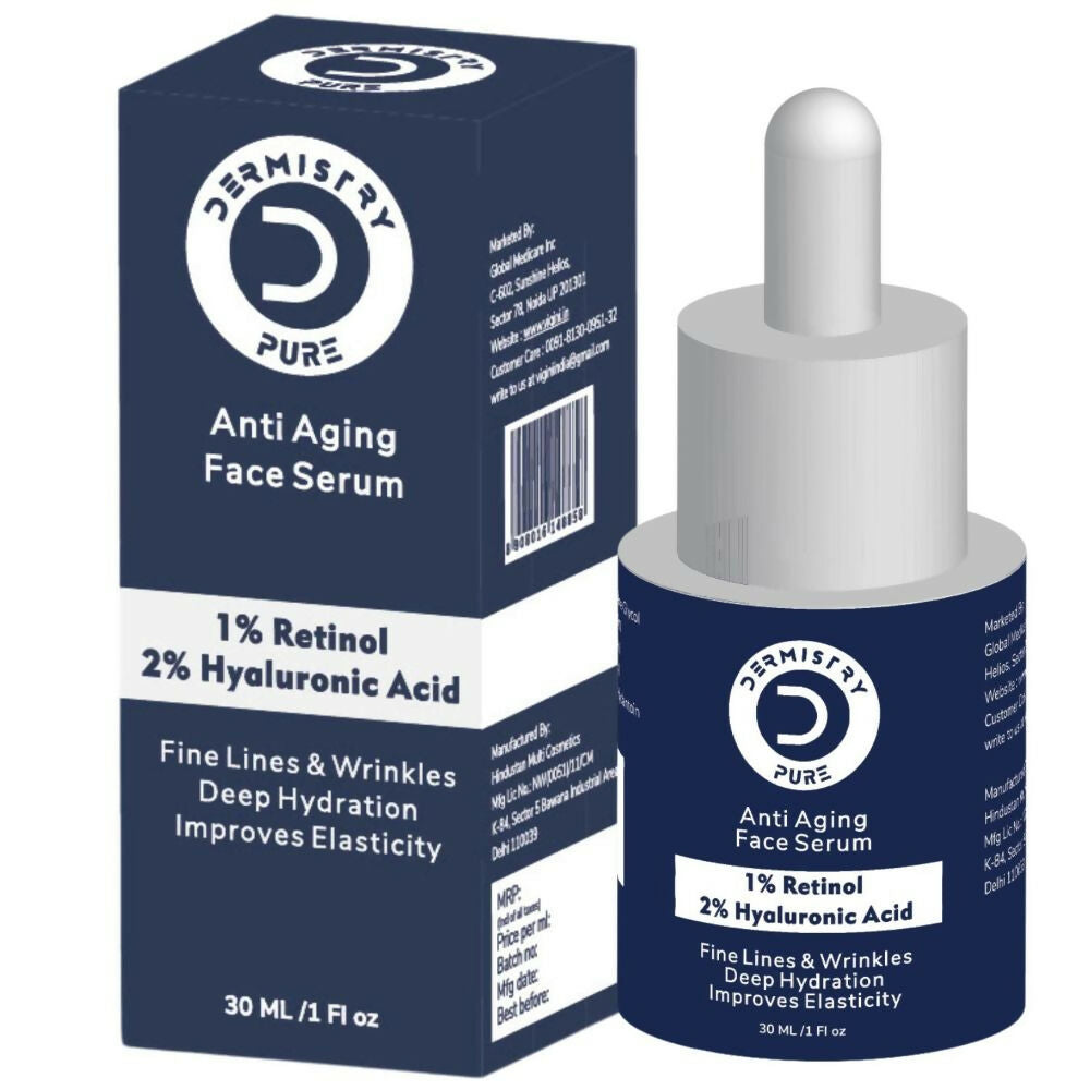 Dermistry Pure 1% Retinol 2% Hyaluronic Acid Anti Aging Moisturizer Face Serum Fine Lines & Wrinkles - Swadesiicart