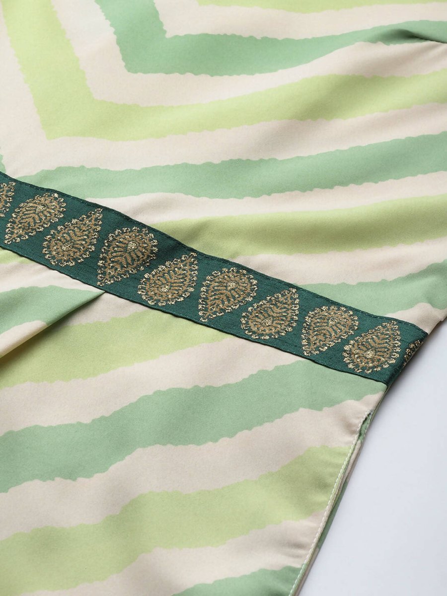Ahalyaa Off White & Green Zig Zag Print Basic Jumpsuit - Swadesiicart