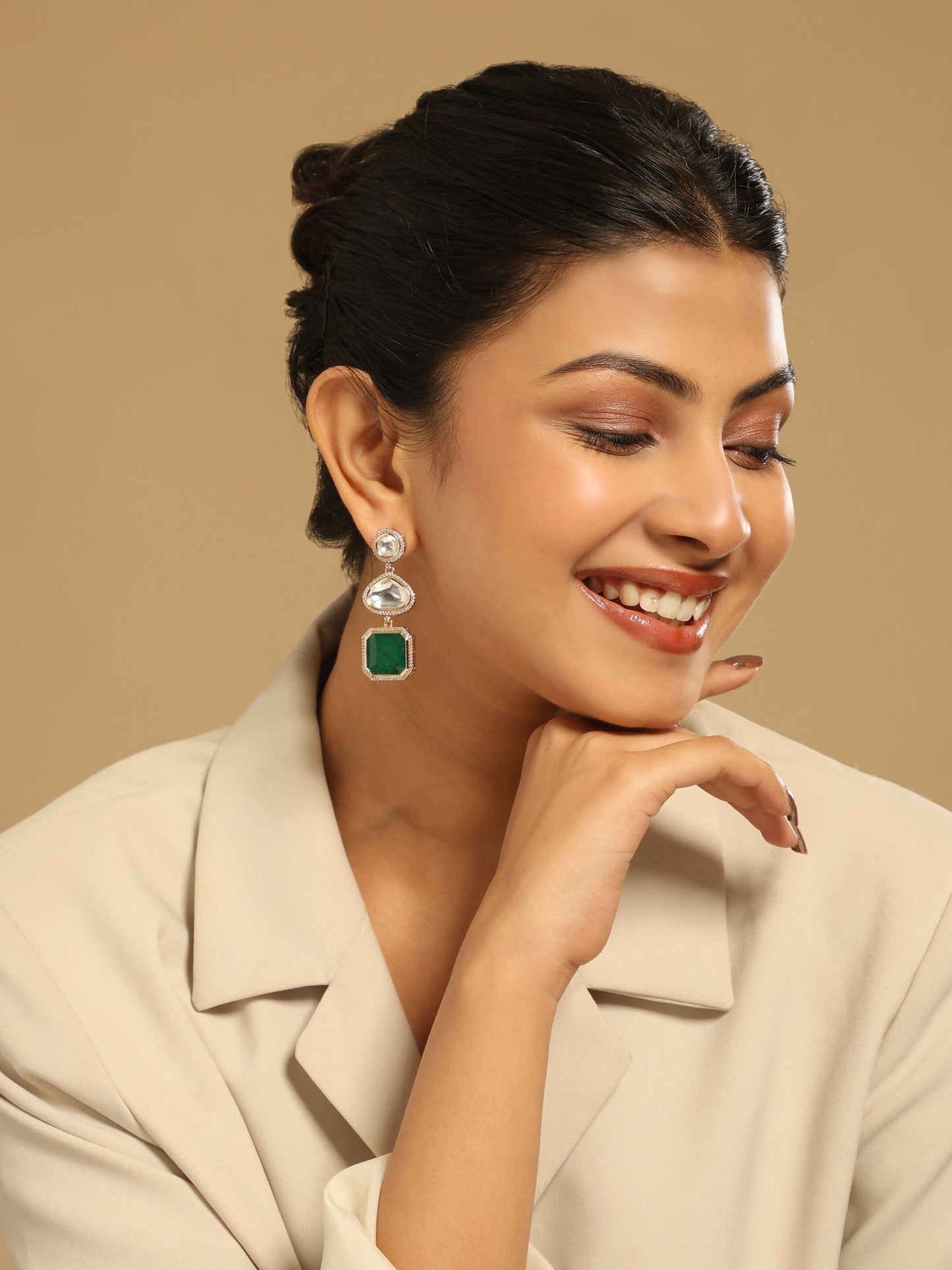 Nuyug Emerald Drop Anti Tarnish Sparkle Earrings | Swadesiicart