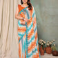 Aafreen Partywear Designer Orange & Blue Georgette Fancy Saree