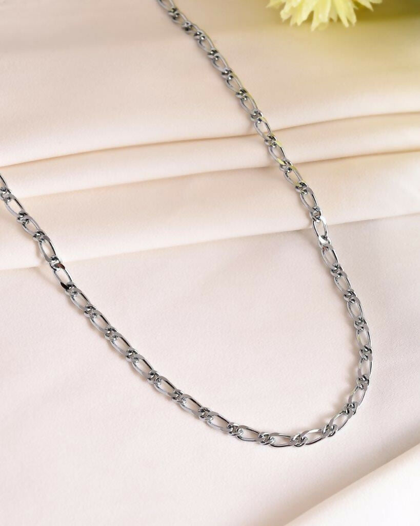 VOJ Men Silver Plated Stainless Steel Cuban Link Chain | Swadesiicart