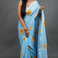 Exclusive Collection Sky Pure Cotton Saree With Sunflower Design - Swadesiicart
