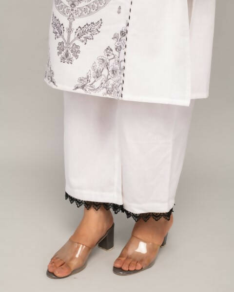 Indian Clothing FIORRA Women's White Cotton Straight Kurta Palazzo Set - Swadesiicart