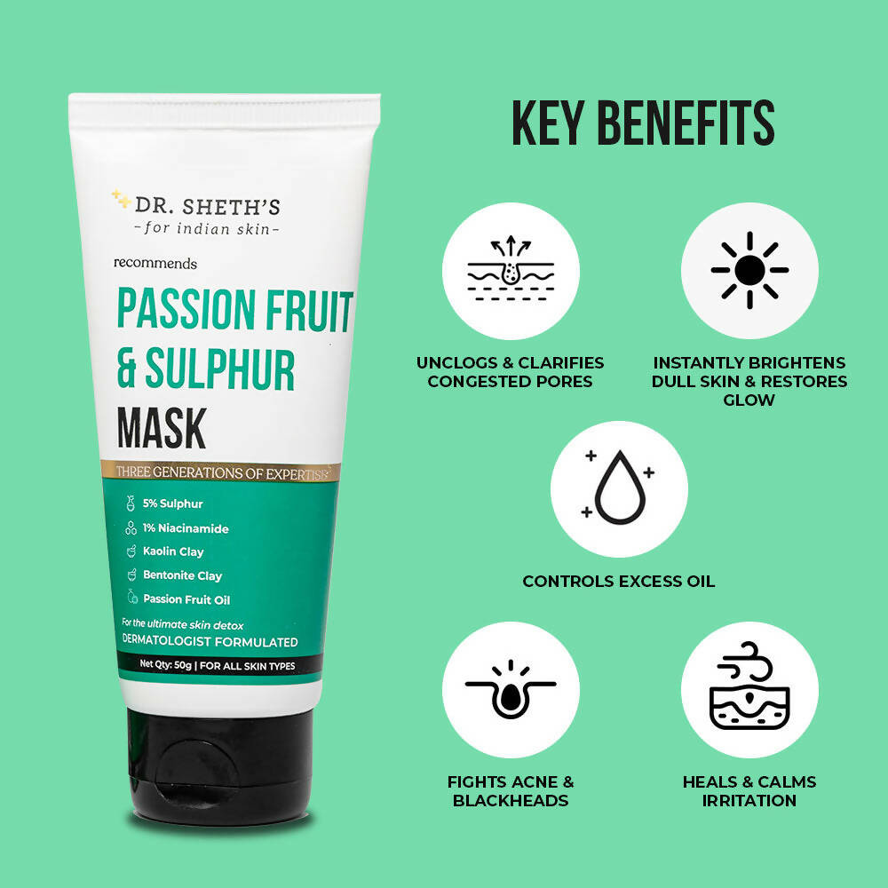 Dr. Sheth's Passion Fruit & Sulphur Face Mask For Skin Detoxifying, Brightens Skin, For All Skin Types - Limited Time Offer - Swadesiicart
