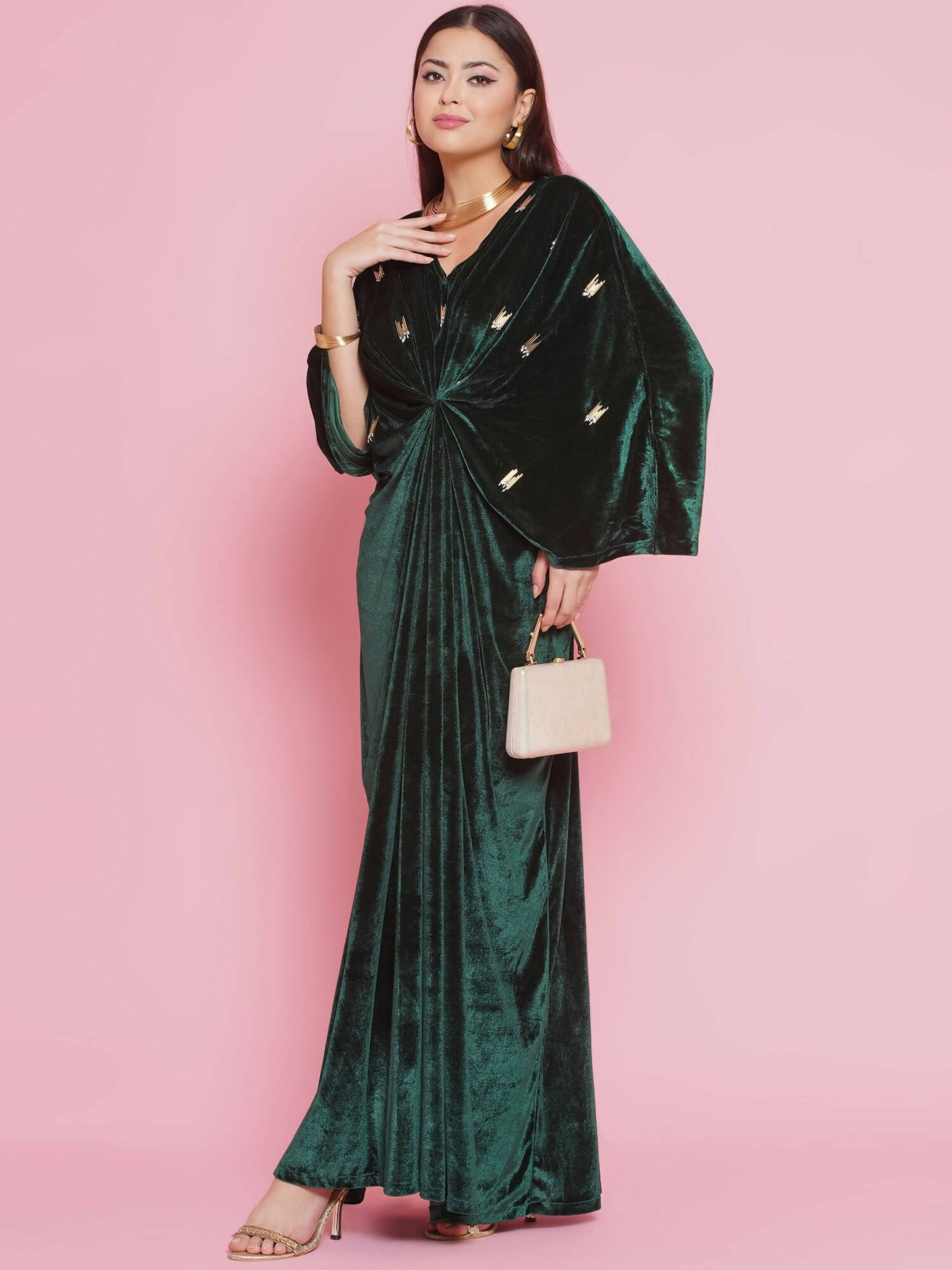 Women Republic Green Velvet Hand Embellished Gown | Swadesiicart