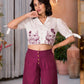 Juniper Women's Wine Thread Embroidered Cotton Shirt Crop Top & Pant Co-Ord Set With Buttons & Tie-ups - Swadesiicart