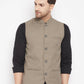 Even Apparels Beige Merino Men Woven Nehru Jacket | Swadesiicart