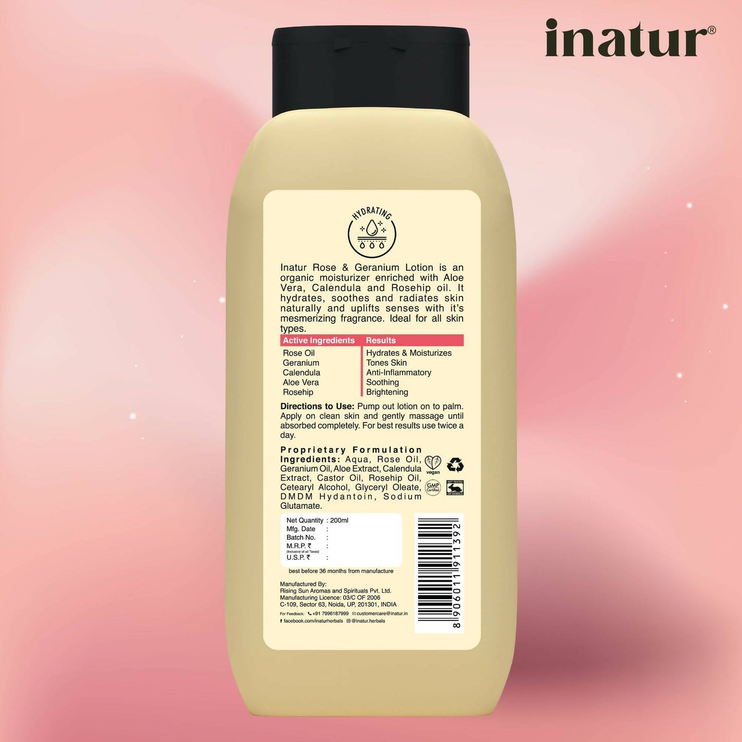 Inatur Rose and Geranium Lotion - Swadesiicart
