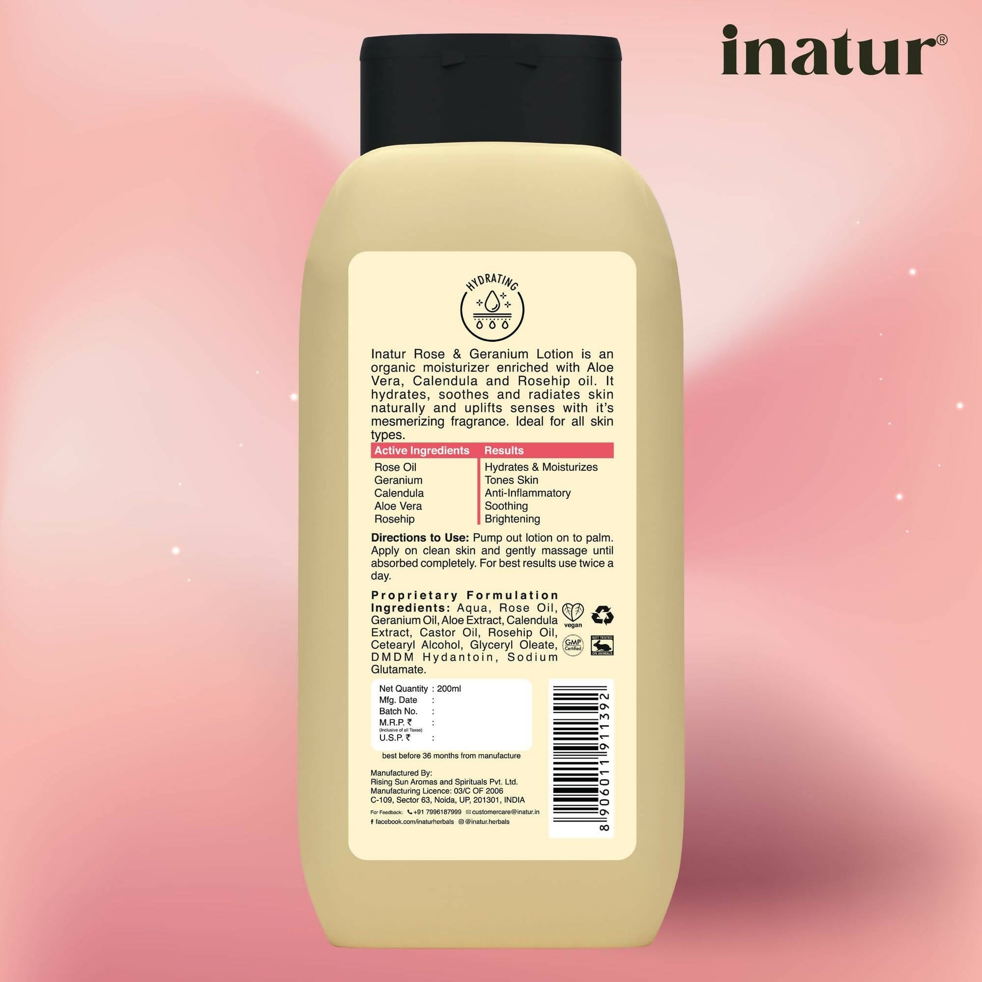 Inatur Rose and Geranium Lotion - Swadesiicart