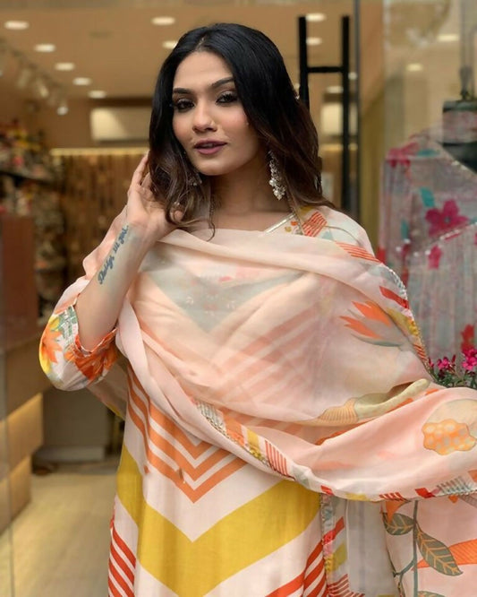 Partywear Designer Maslin Multi Stitched Suit With Dupatta - Tanisha | Swadesiicart