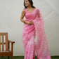 Vamsee Ayra Pink Organza Saree - Swadesiicart