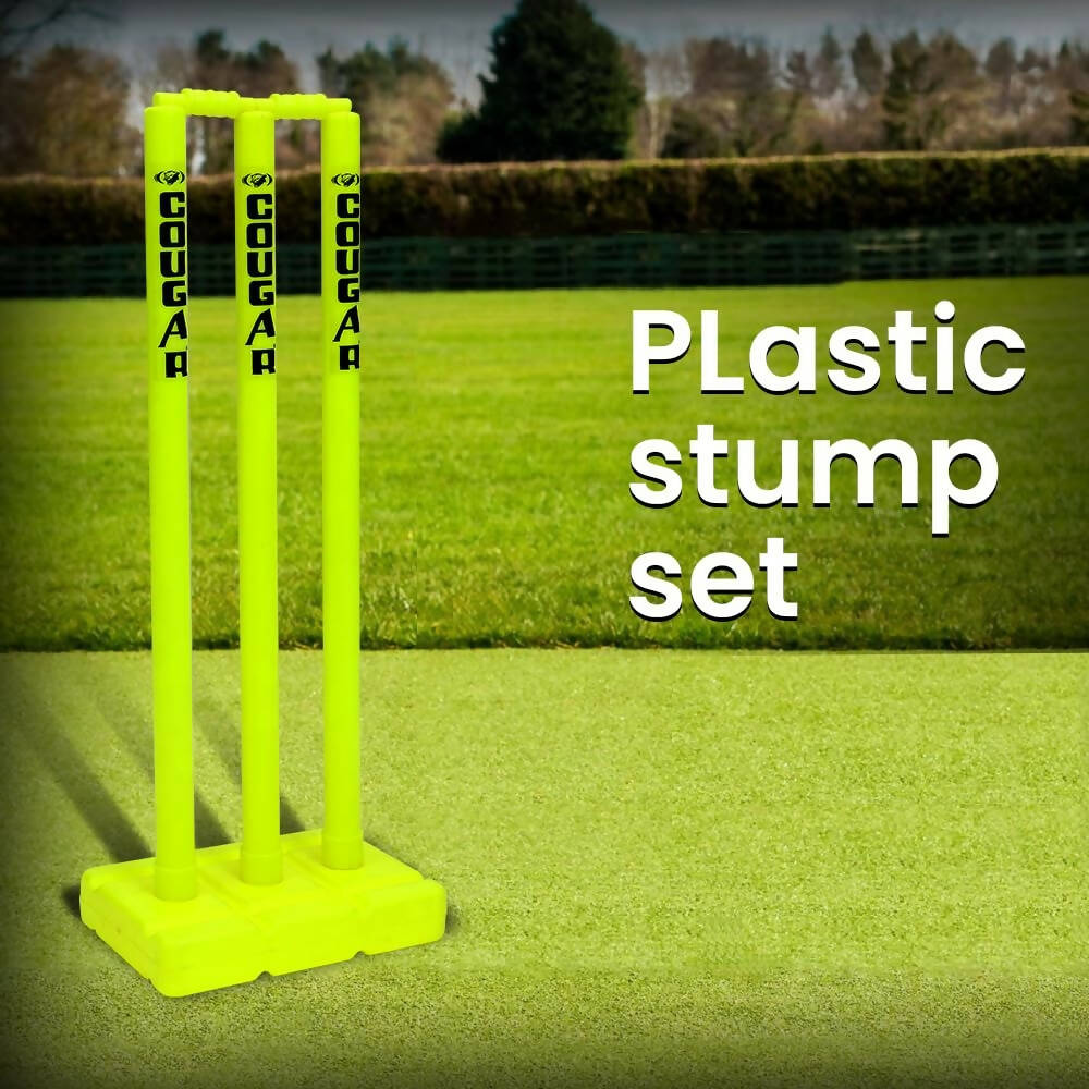 Cougar Plastic Cricket Stumps Set (Portable Plastic Wicket Set) with Stand & Bails - Swadesiicart