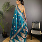 Joban Fashion Banarasi Sea Blue Woven Soft Silk Saree | Swadesiicart
