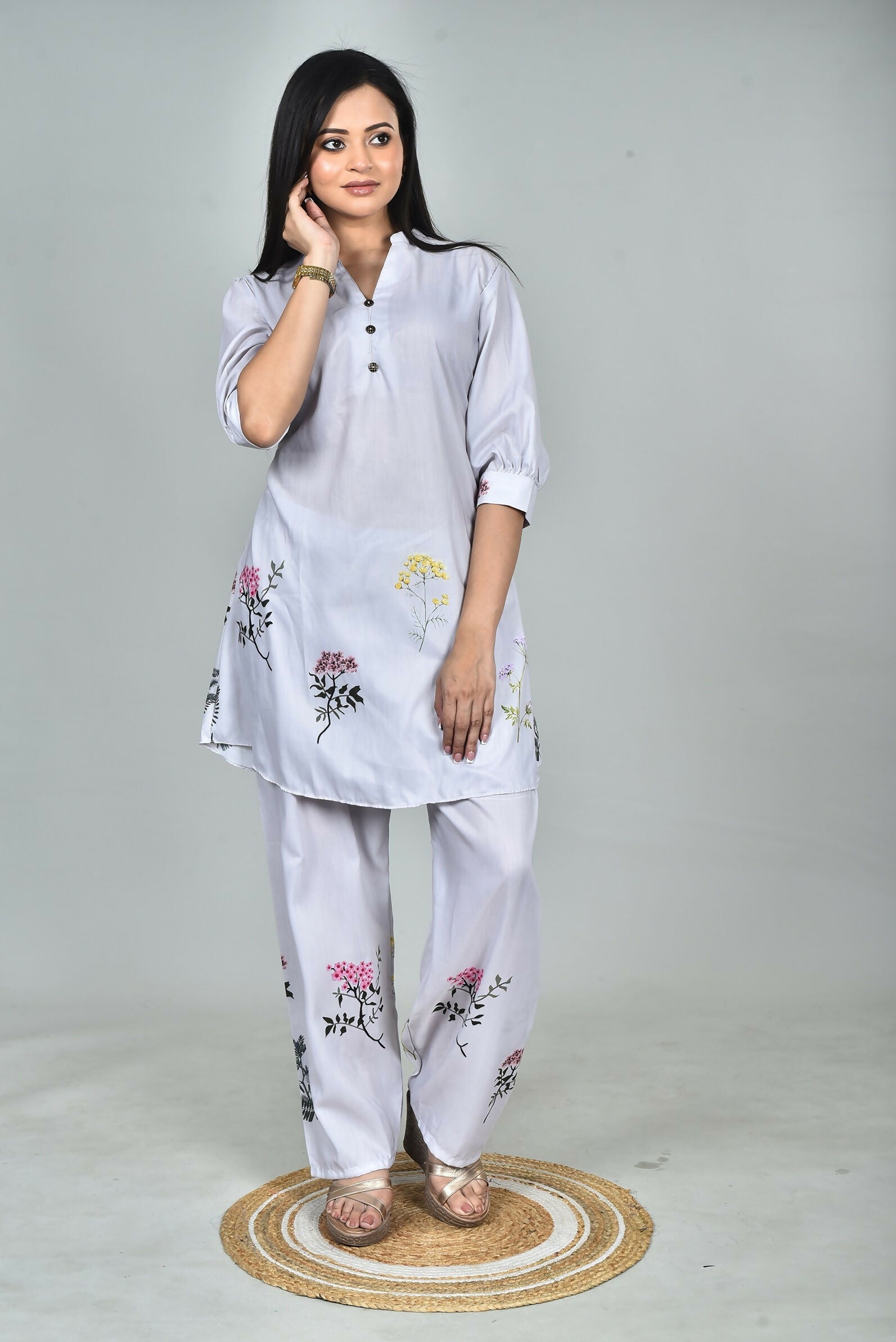 Morchari Digital Print Semi Muslin Co-Ord Set Top & Trouser-Multicolor - Swadesiicart