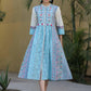 Juniper Women's Skyblue Cambric Printed Flared Dress | Swadesiicart
