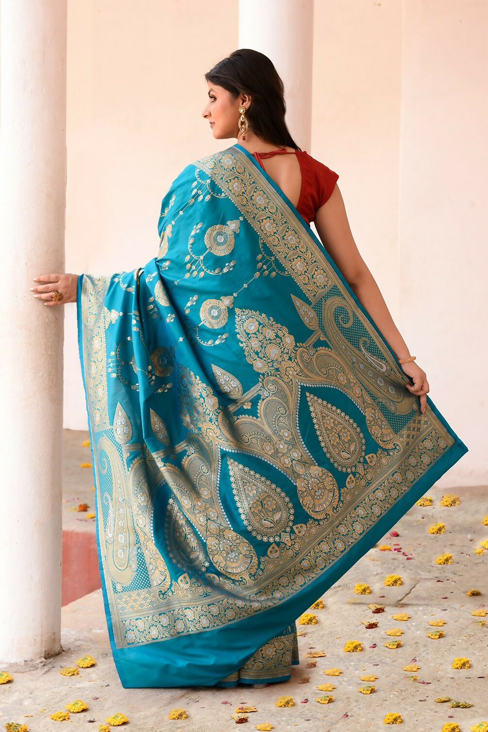 Joban Fashion Blue Banarasi Soft Pure Handloom Banarasi Silk Saree | Swadesiicart