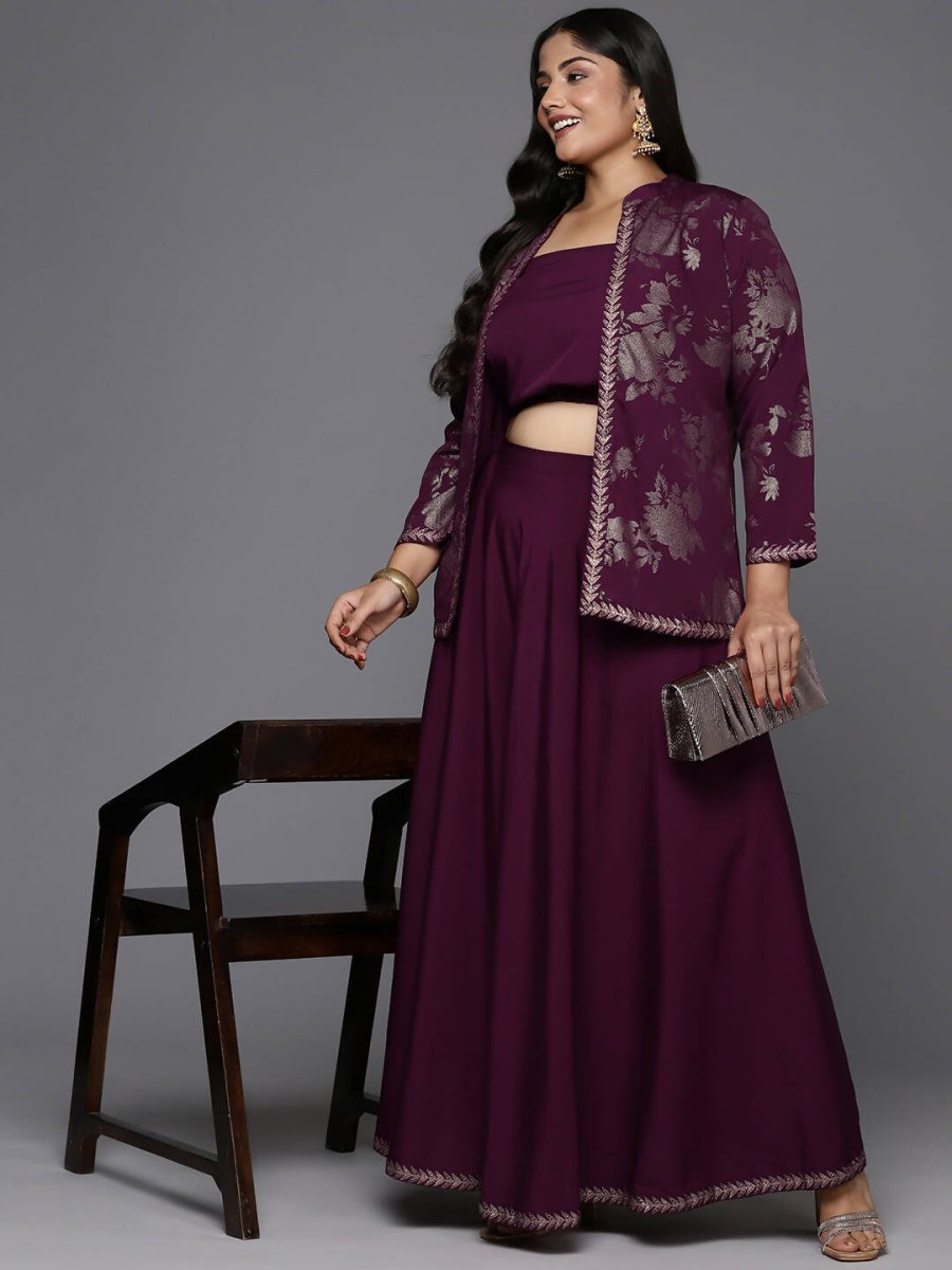 Ahalyaa Women's Traditional Wear Co-ords - Burgundy - Swadesiicart