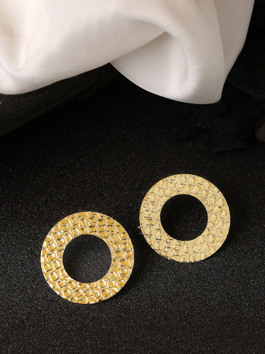 NVR Women Gold-Polished Cut Out Circle Drop Earrings - Swadesiicart