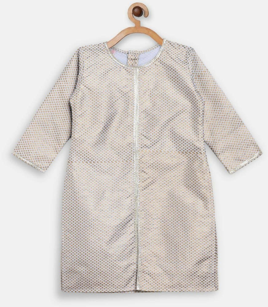 Ahalyaa Poly Silk Gold Printed Straight Kids Kurta With Palazzo For Girls | Swadesiicart