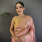 Joban Fashion Baby Pink Handloom Banarasi Organza Silk Khatali Butta Work Saree | Swadesiicart