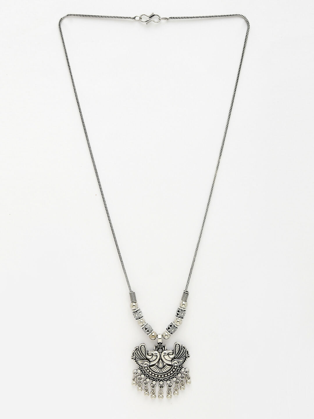 NVR Women's Silver-Toned Peacock Design Pendant with Chain | Swadesiicart