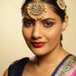 Gold-Polished White Kundan-Studded Pearl Beaded Matha Patti - Ruby Raang | Swadesiicart
