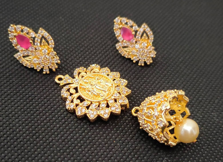 AD Rubies Designer 4 in 1 Temple Earrings | Swadesiicart