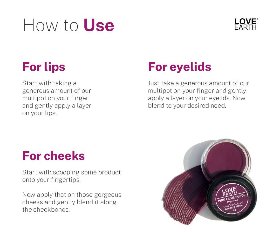Love Earth Lip Tint & Cheek Tint Multipot - Pink From Inside - Swadesiicart