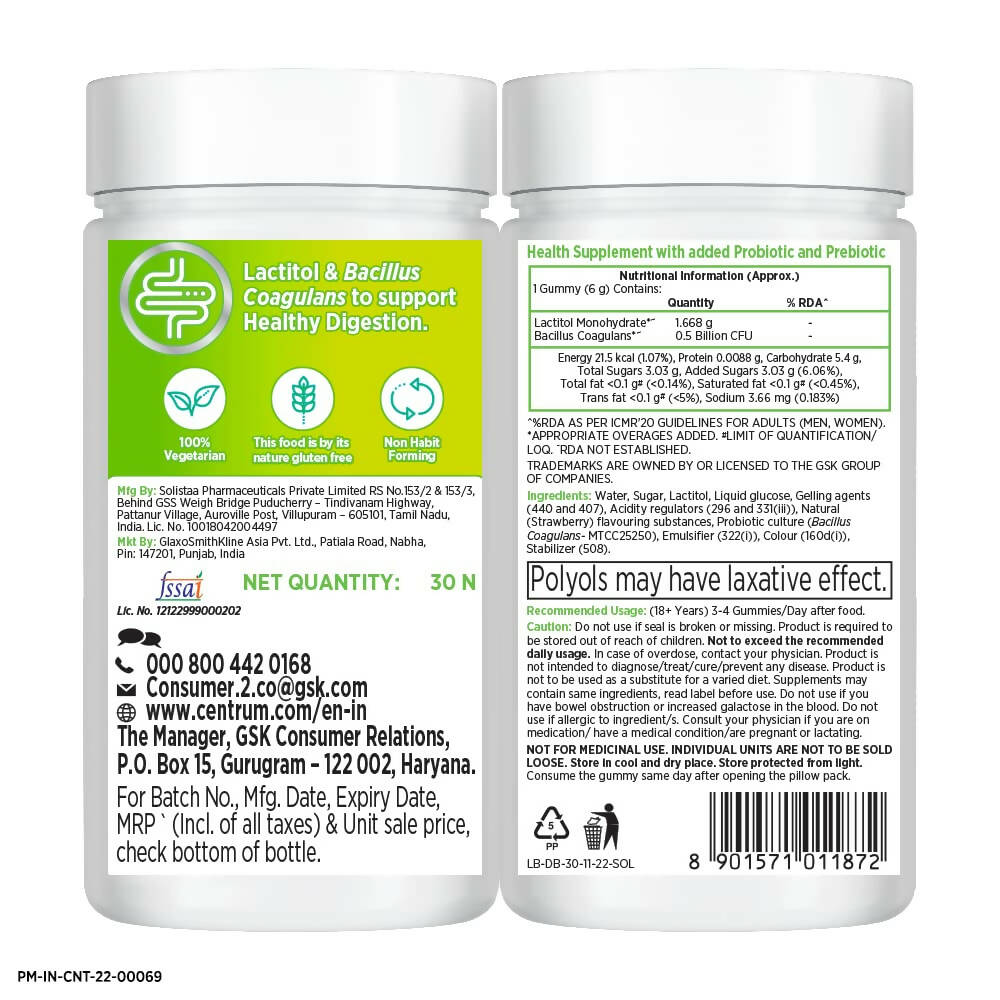 Centrum Digestive Balance Gummies - Strawberry Flavor | Swadesiicart