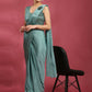 Sea Green Imported Crush Lycra Texture Pattern Ready to Wear Saree with stitched Blouse - Nirvana | Swadesiicart
