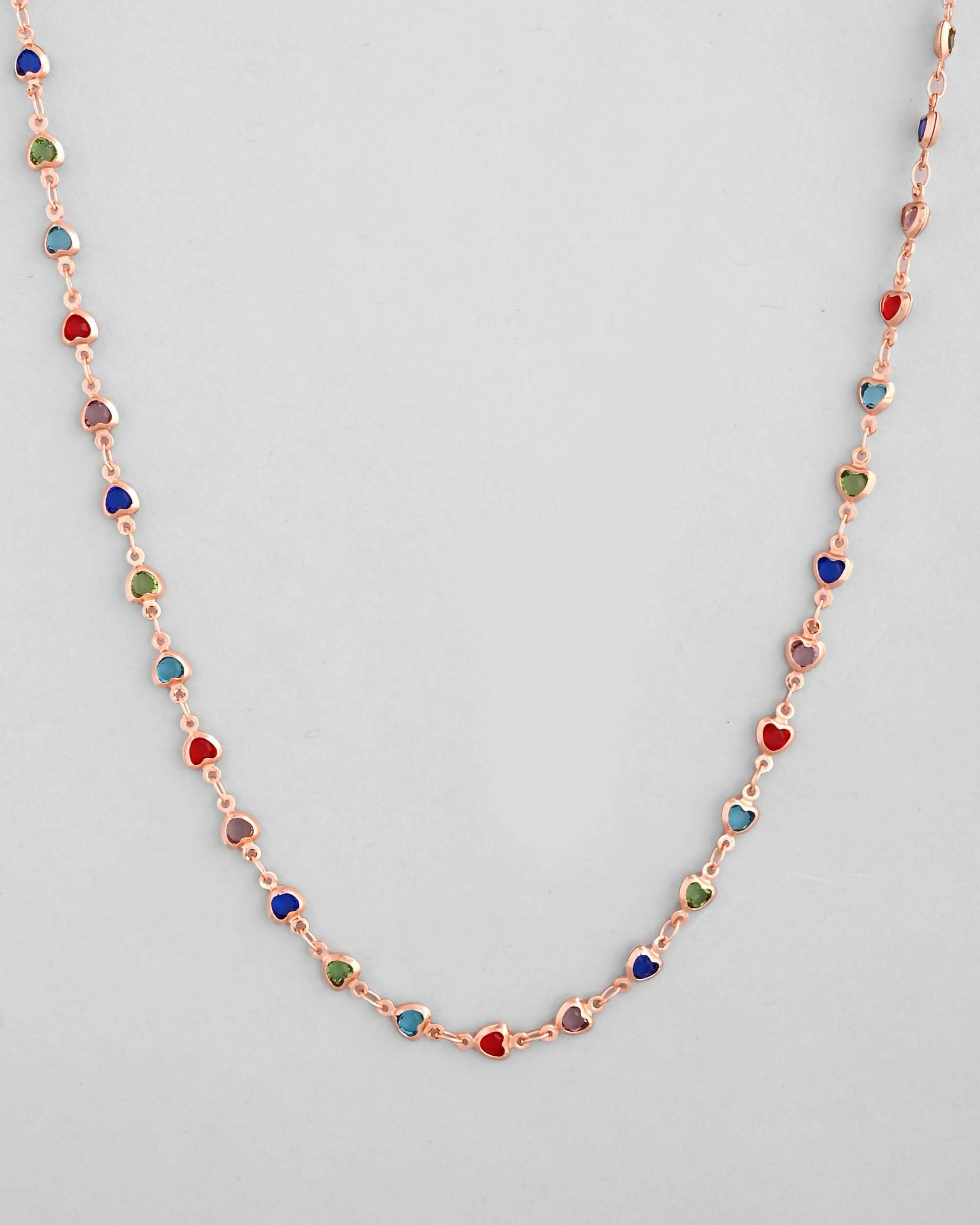 VOJ Gold-Polished Chain For Women With Multi Colour Hearts | Swadesiicart