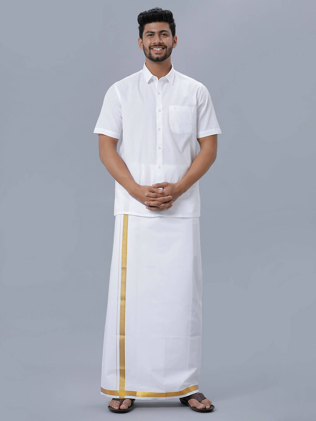 Ramraj Cotton Mens Half Sleeve Formal Poly Cotton White Shirt | Swadesiicart